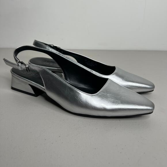 Naturalizer Silver Square Toe Sling Back Ginger Pumps Size 8 - Picture 2 of 10